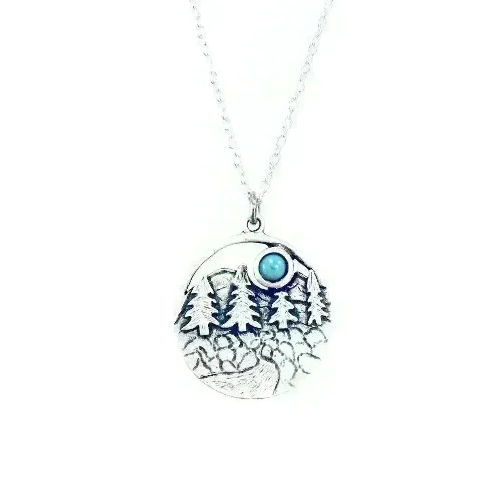 Turquoise Western necklace mountain pendant country jewelry - Picture 3 of 11